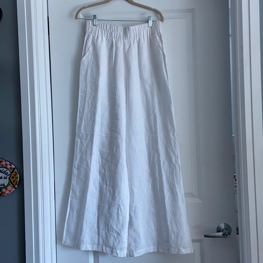 White Linen Wide-Leg Trousers
